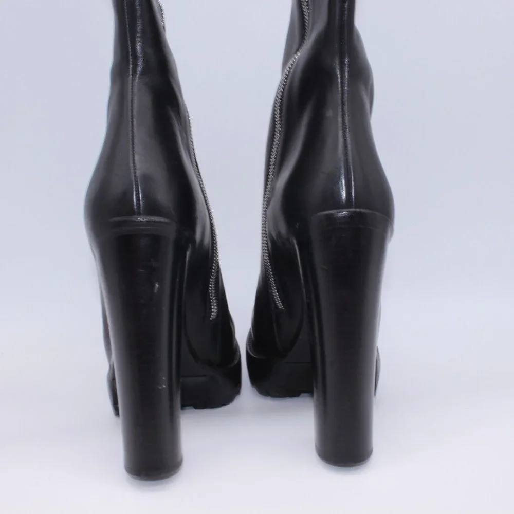 Michael Kors Leather Tall Riding Platform Heel Boots Black Size 40 New W/Defect